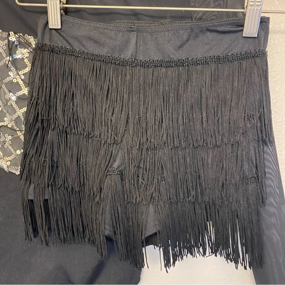 Weissman dance costume fringe 2 piece black Hermann's Boogie 13500 Child MC